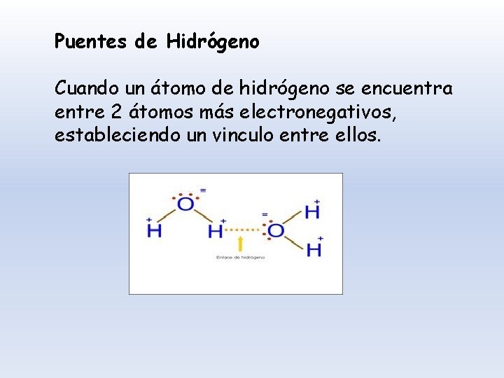 Puentes de Hidrógeno Cuando un átomo de hidrógeno se encuentra entre 2 átomos más