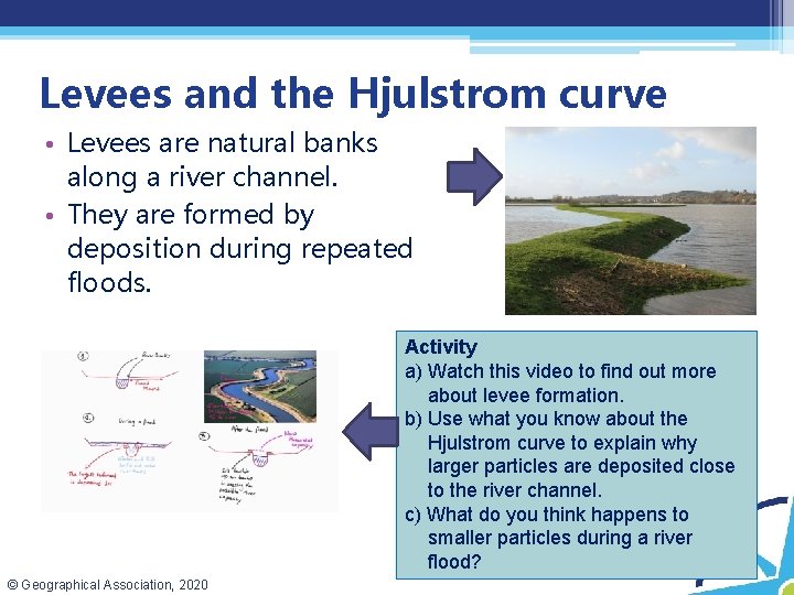 Levees and the Hjulstrom curve • Levees are natural banks along a river channel. Levees and the Hjulstrom curve • Levees are natural banks along a river channel.
