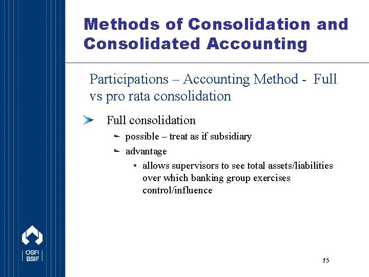 Methods of Consolidation and Consolidated Accounting Participations – Accounting Method - Full vs pro
