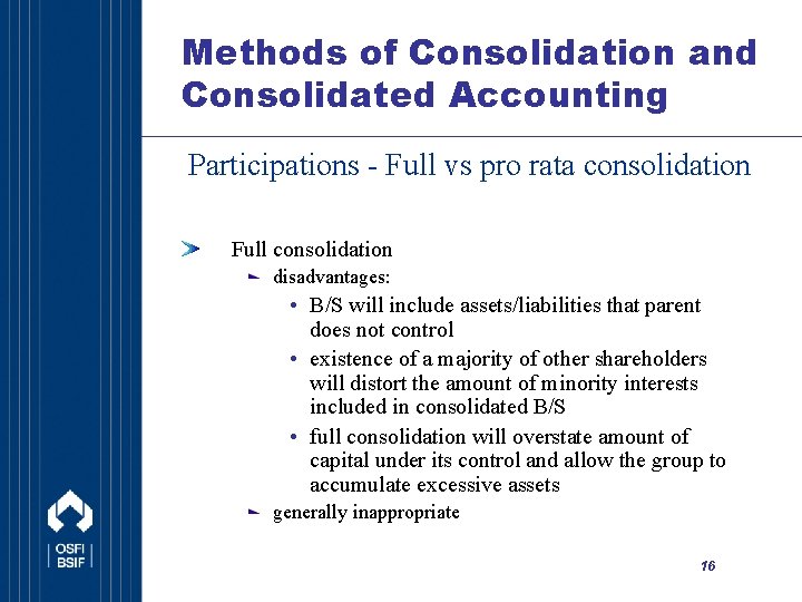 Methods of Consolidation and Consolidated Accounting Participations - Full vs pro rata consolidation Full