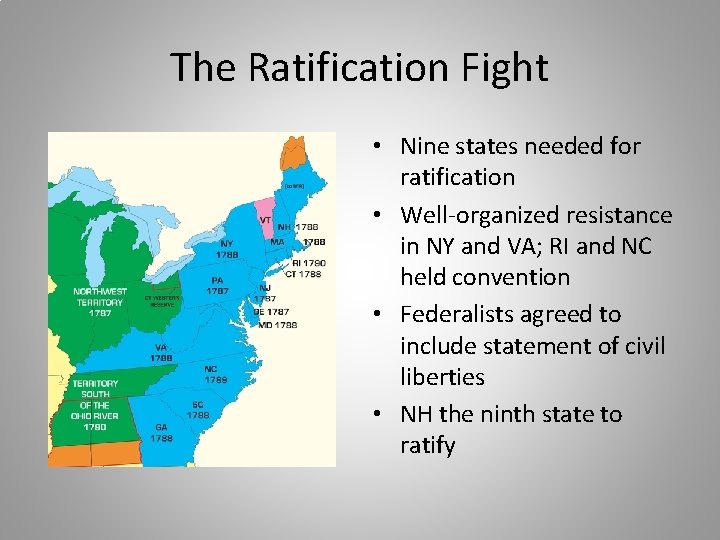 The Ratification Fight • Nine states needed for ratification • Well-organized resistance in NY