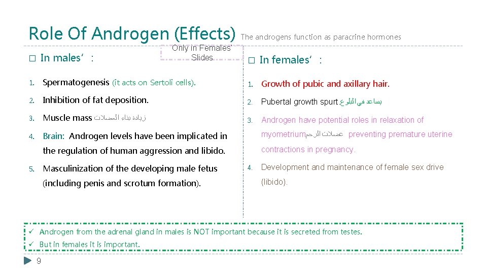 Role Of Androgen (Effects) � In males’: Only in Females’ Slides The androgens function