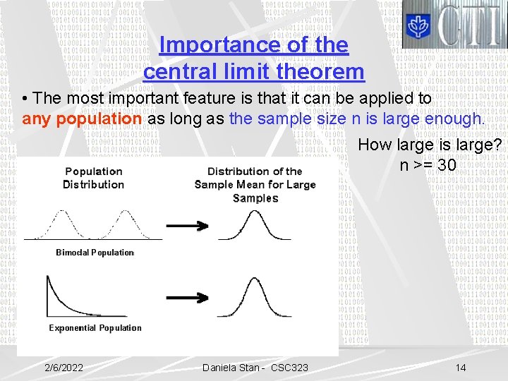 Importance of the central limit theorem • The most important feature is that it