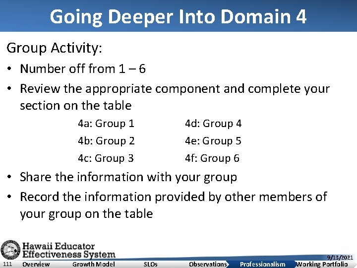 Going Deeper Into Domain 4 Group Activity: • Number off from 1 – 6