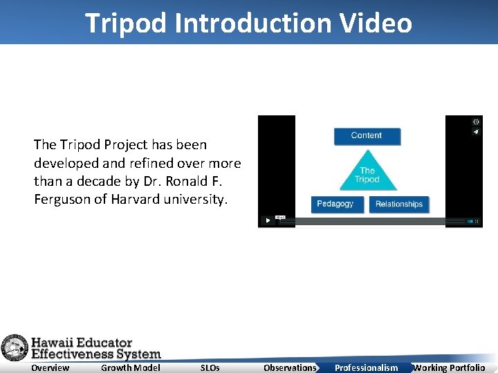 Tripod Introduction Video The Tripod Project has been developed and refined over more than