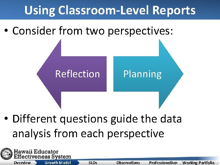 Using Classroom-Level Reports • Consider from two perspectives: Reflection Planning • Different questions guide