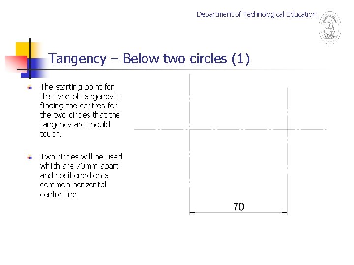 Department of Technological Education Tangency – Below two circles (1) The starting point for