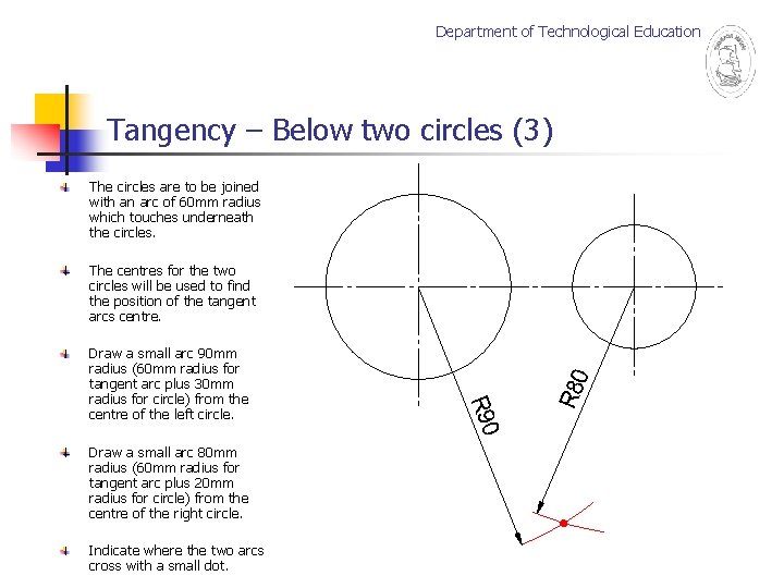 Department of Technological Education Tangency – Below two circles (3) The circles are to