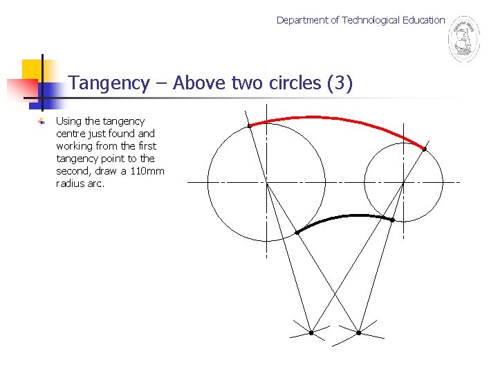 Department of Technological Education Tangency – Above two circles (3) Using the tangency centre
