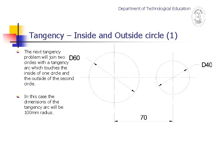 Department of Technological Education Tangency – Inside and Outside circle (1) The next tangency