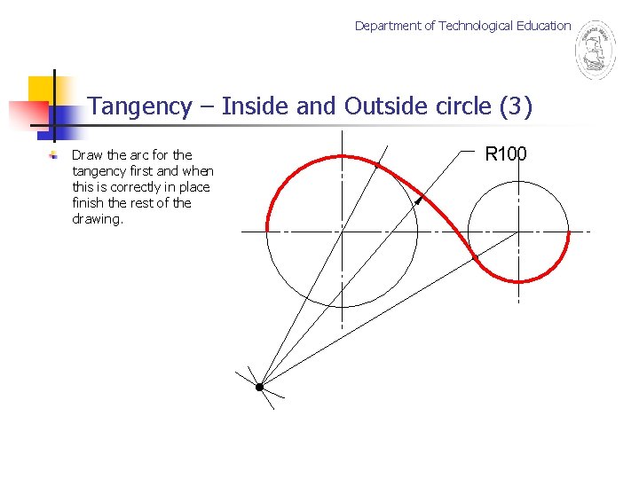 Department of Technological Education Tangency – Inside and Outside circle (3) Draw the arc