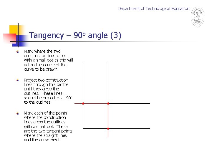 Department of Technological Education Tangency – 90 o angle (3) Mark where the two