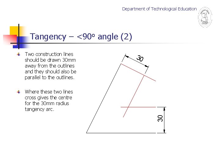 Department of Technological Education Tangency – <90 o angle (2) Two construction lines should
