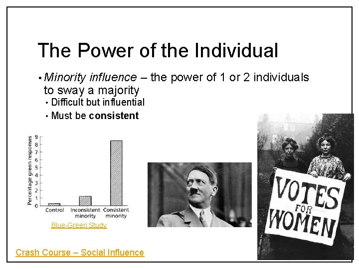 The Power of the Individual • Minority influence – the power of 1 or