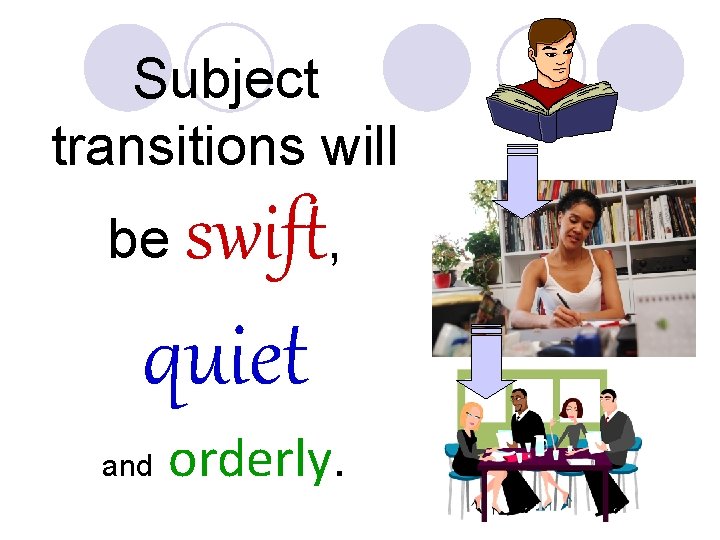 Subject transitions will be swift, quiet and orderly. 