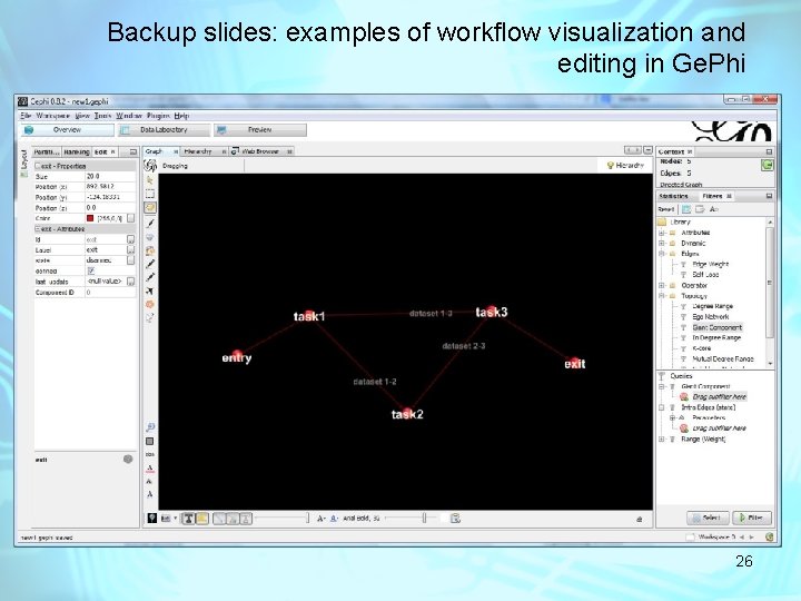 Backup slides: examples of workflow visualization and editing in Ge. Phi 26 