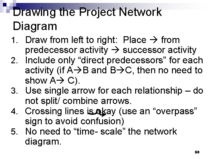 Drawing the Project Network Diagram 1. Draw from left to right: Place from 2.