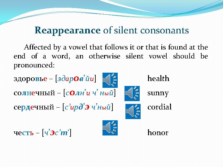 Reappearance of silent consonants Affected by a vowel that follows it or that is