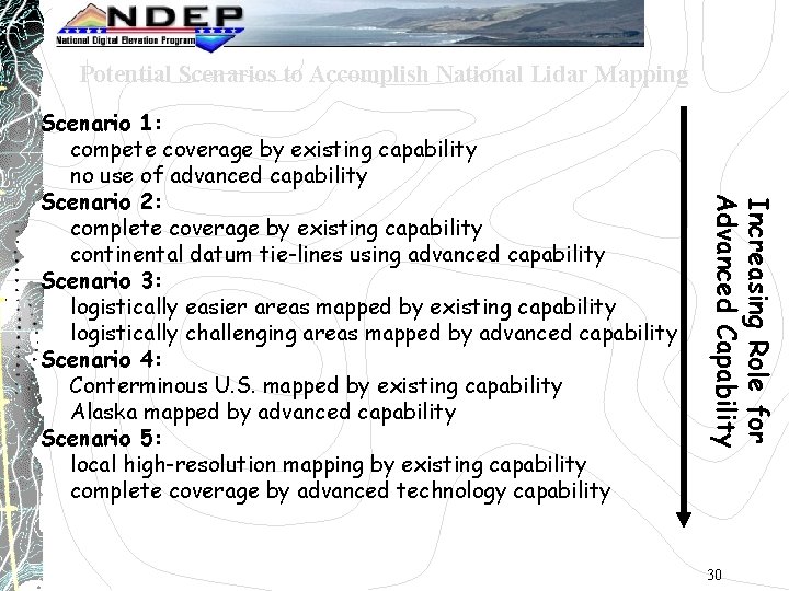 Potential Scenarios to Accomplish National Lidar Mapping Increasing Role for Advanced Capability Scenario 1: