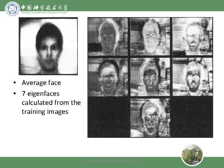  • Average face • 7 eigenfaces calculated from the training images Image Understanding,