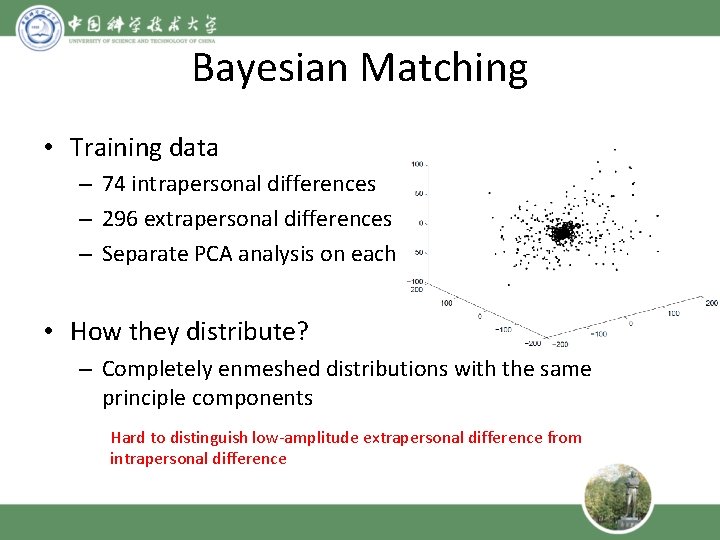 Bayesian Matching • Training data – 74 intrapersonal differences – 296 extrapersonal differences –