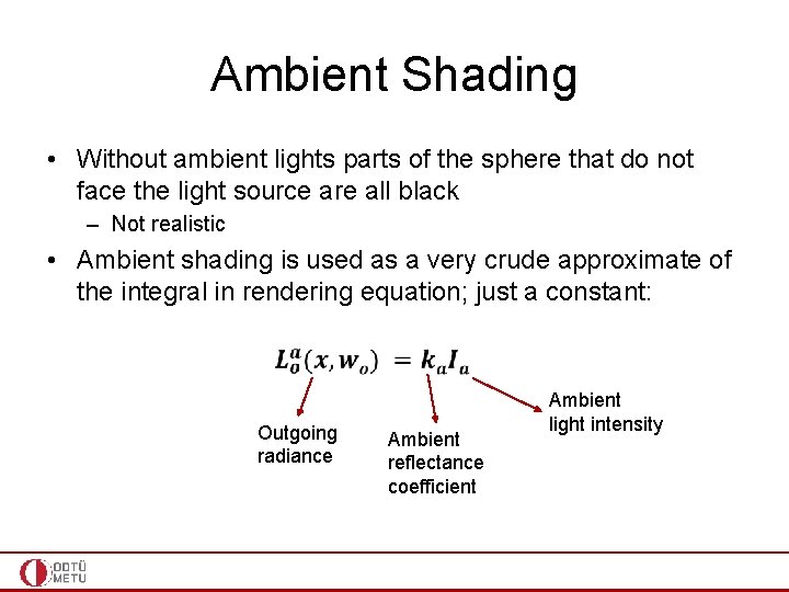 Ambient Shading • Without ambient lights parts of the sphere that do not face