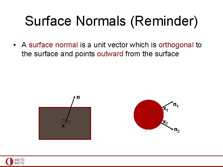 Surface Normals (Reminder) • A surface normal is a unit vector which is orthogonal