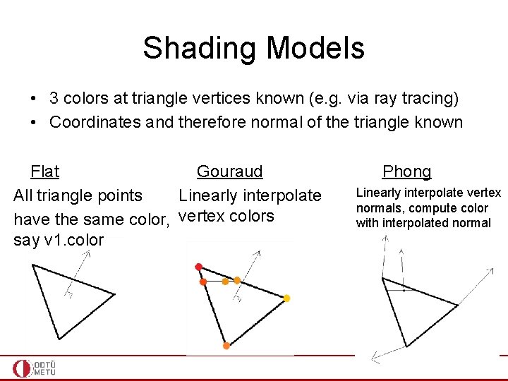 Shading Models • 3 colors at triangle vertices known (e. g. via ray tracing)