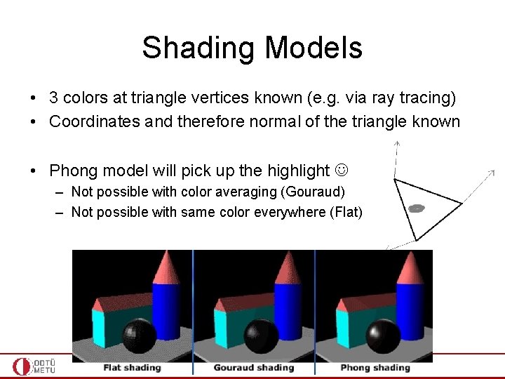 Shading Models • 3 colors at triangle vertices known (e. g. via ray tracing)