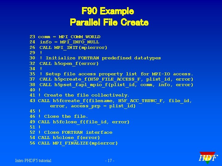 F 90 Example Parallel File Create 23 24 26 29 30 32 34 35