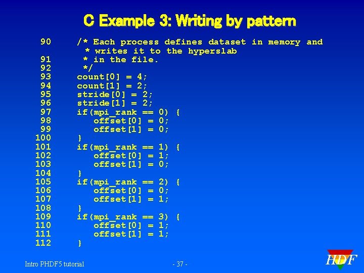 C Example 3: Writing by pattern 90 91 92 93 94 95 96 97