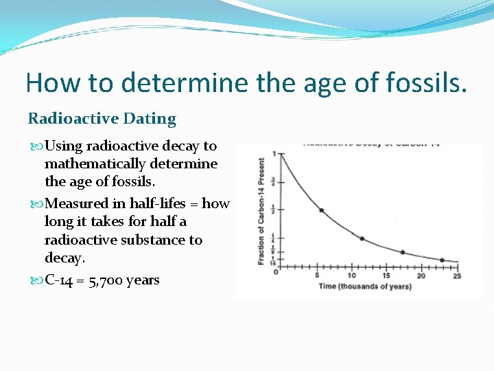 How to determine the age of fossils. Radioactive Dating Using radioactive decay to mathematically How to determine the age of fossils. Radioactive Dating Using radioactive decay to mathematically