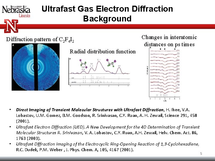 Ultrafast Gas Electron Diffraction Background Diffraction pattern of C 2 F 4 I 2 Ultrafast Gas Electron Diffraction Background Diffraction pattern of C 2 F 4 I 2