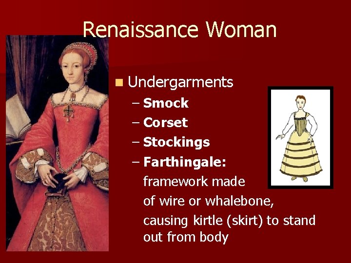 Renaissance Woman n Undergarments – Smock – Corset – Stockings – Farthingale: framework made