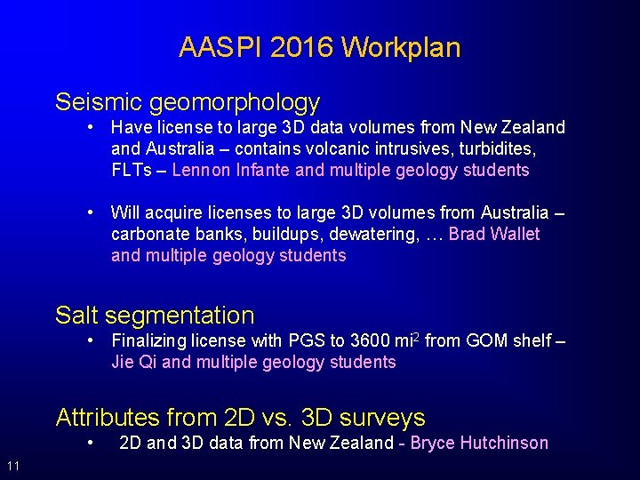 AASPI 2016 Workplan Seismic geomorphology • Have license to large 3 D data volumes