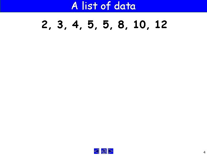 A list of data 2, 3, 4, 5, 5, 8, 10, 12 4 