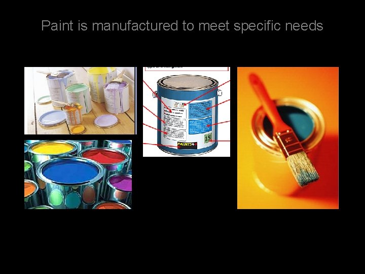 Paint is manufactured to meet specific needs 