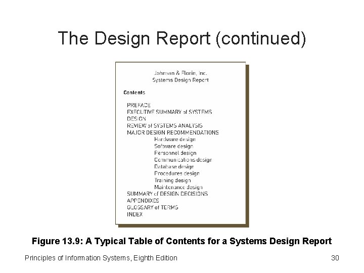 The Design Report (continued) Figure 13. 9: A Typical Table of Contents for a