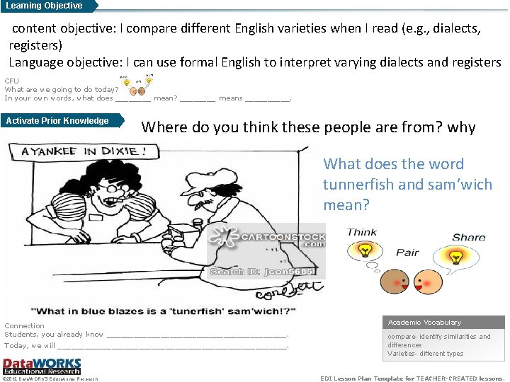 Learning Objective content objective: I compare different English varieties when I read (e. g.