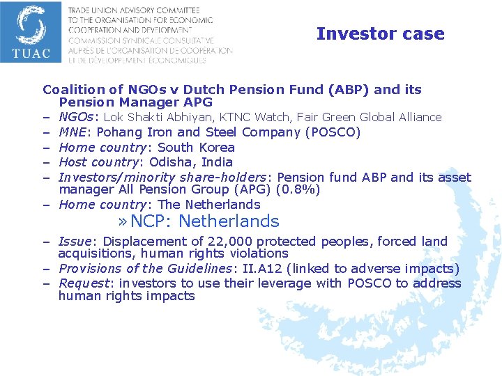 Investor case Coalition of NGOs v Dutch Pension Fund (ABP) and its Pension Manager
