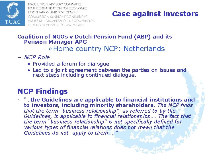 Case against investors Coalition of NGOs v Dutch Pension Fund (ABP) and its Pension