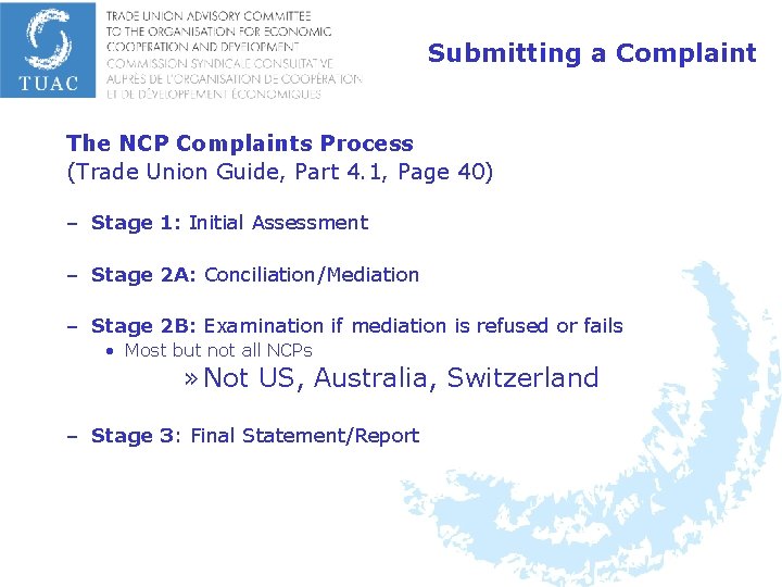 Submitting a Complaint The NCP Complaints Process (Trade Union Guide, Part 4. 1, Page