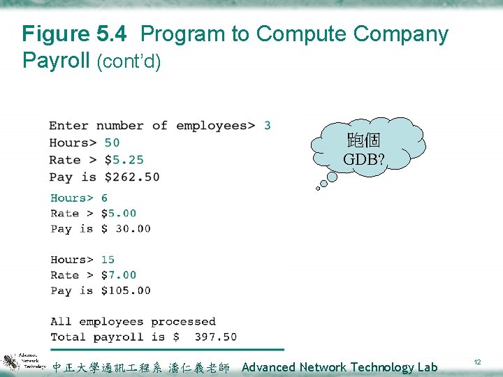 Figure 5. 4 Program to Compute Company Payroll (cont’d) 跑個 GDB? 中正大學通訊 程系 潘仁義老師