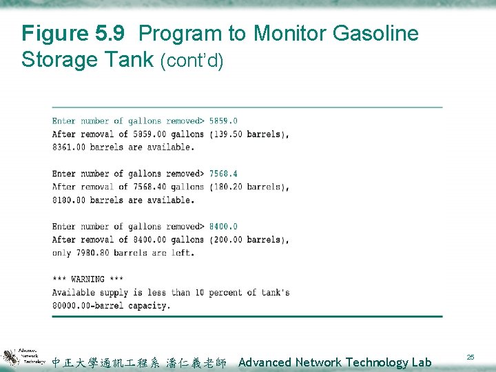 Figure 5. 9 Program to Monitor Gasoline Storage Tank (cont’d) 中正大學通訊 程系 潘仁義老師 Advanced