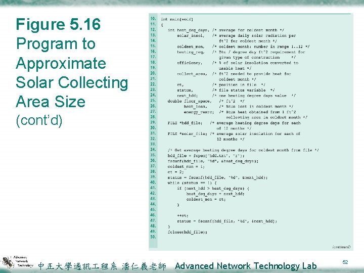 Figure 5. 16 Program to Approximate Solar Collecting Area Size (cont’d) 中正大學通訊 程系 潘仁義老師