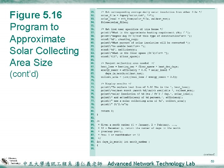 Figure 5. 16 Program to Approximate Solar Collecting Area Size (cont’d) 中正大學通訊 程系 潘仁義老師