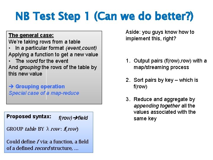 NB Test Step 1 (Can we do better? ) The general case: We’re taking