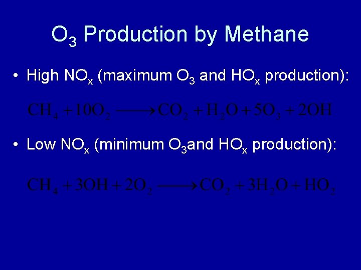 O 3 Production by Methane • High NOx (maximum O 3 and HOx production):