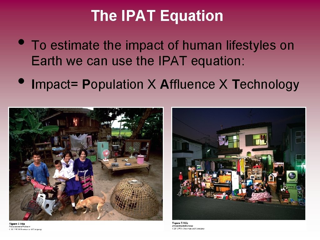 The IPAT Equation • To estimate the impact of human lifestyles on Earth we