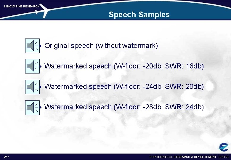 INNOVATIVE RESEARCH Speech Samples 25 / u Original speech (without watermark) u Watermarked speech